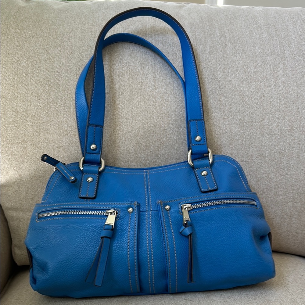 Blue Leather Shoulder Bag